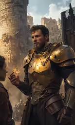 a couple of people in armor standing together