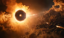 a solar eclipse is seen through smoke and dust
