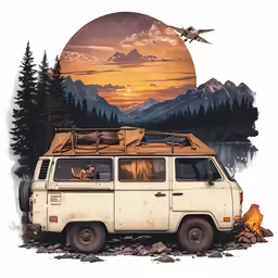 an old van is parked in the field