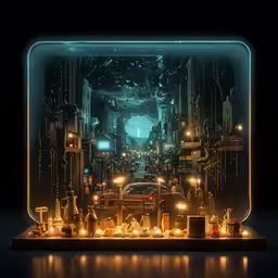 some type of animated scene set up on a black background