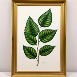 a painting of green leaves on white paper,a painting of leaves on a white background