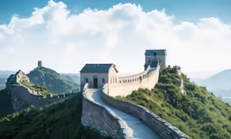 a scenic photo shows two ancient, stone - walled structures, standing on top of a mountain