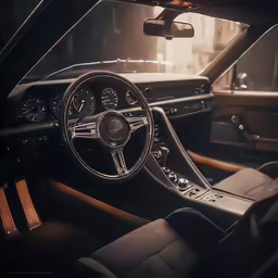 a close - up shot of a steering wheel and dash
