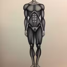 this is a man with muscle markings and muscles on his back,a 3d drawing of a man standing with muscles on his stomach