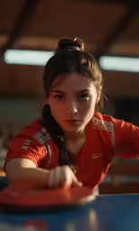 young girl with orange shirt posing for a photo