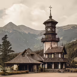 an old tower sits in the middle of a mountain