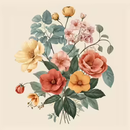 an image of an art print of many flowers