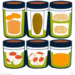 six canisters with different types of different sauce