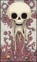 the skeleton in a surreal psychedelic scene