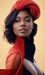 a black woman with big breast wears an afro