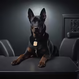 a black dog is lying on the table