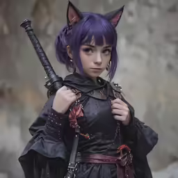 a person with a cat - like make up holding a knife