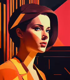 an artwork work of a woman with blue eyes,a painting of a woman in an orange and yellow shirt