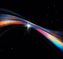 multi - colored waves are in the sky with a bright star