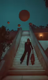 a person sitting on some stairs with a hand bag and cellphone