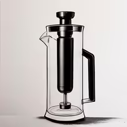 a coffee pot with an open lid is shown in black and white