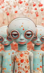 a group of strange looking dolls are standing
