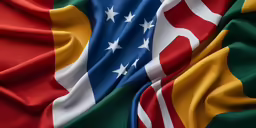 flags of different countries spread over each other