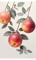peaches hanging from the branches with leaves on them