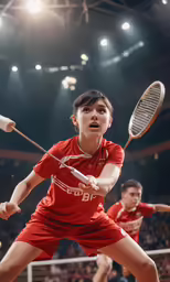 there are two people that are in the air playing tennis