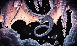 an illustration of a dragon flying through the sky