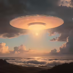 a big object is floating over a mountain