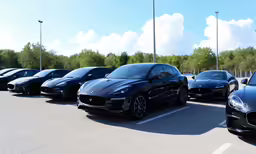 rows of luxury vehicles parked in a parking lot