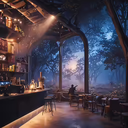 a person at the bar of a bar with lights on