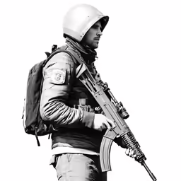 an armed man with a machine gun