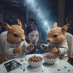 the two mice are enjoying a snack together