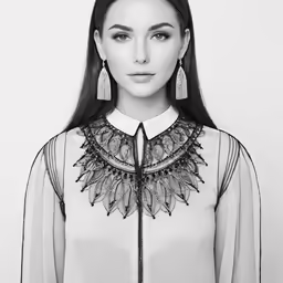 a woman with long hair and large earrings
