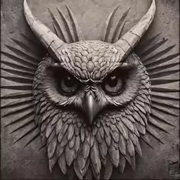 an owl has its eyes open while it is wearing horns