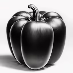 black bell peppers with a white background