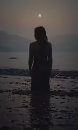 the person sits at the end of a lake