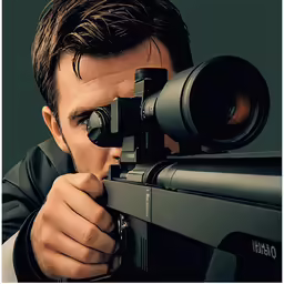 a man with an electronic camera looking at a target