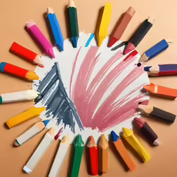 a drawing with colored crayons arranged in a circle