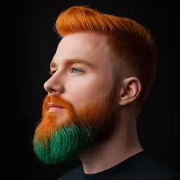 a bearded man with an orange hair and green beard