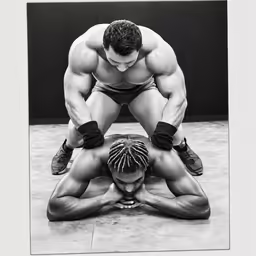 two wrestlers are standing and bending over each other