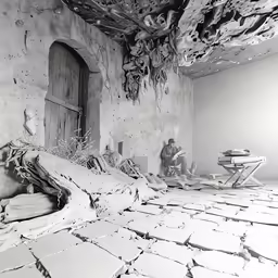 a room is covered in mud and debris