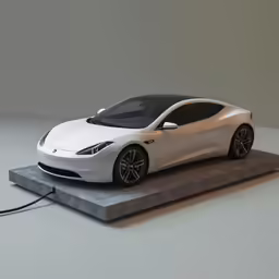 a white car parked on top of a stone block