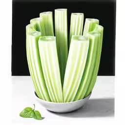 an image of a bowl that is filled with green sticks