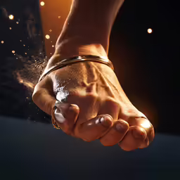 a mans hand with some water coming out of it
