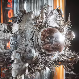 an abstract artwork piece in silver and orange