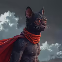 an angry looking cat in an cloak is staring