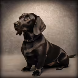 a black lab retriever dog with big ears looking up