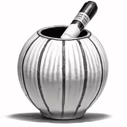 a glass vase with a bottle of wine in it