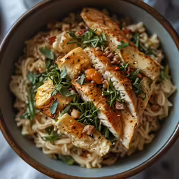 this is a bowl filled with noodles and vegetables