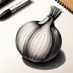 a pencil drawing of an onion on paper