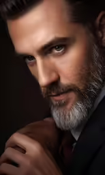 a close up of a man with a beard and a tie
