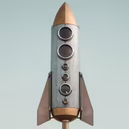 an old rocket on display in a museum